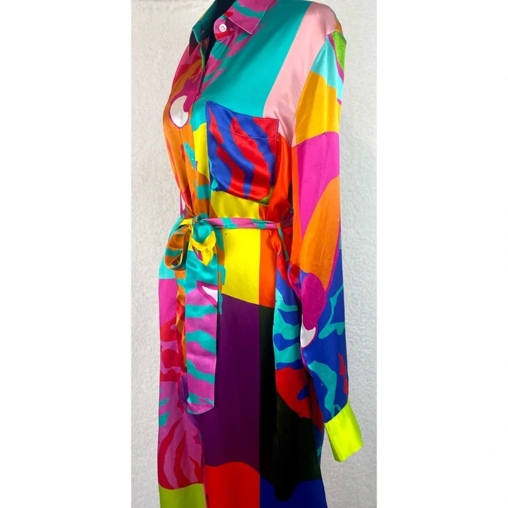 BEATRICE VON TRESCKOW • Colorful Nautical Shell Print Silk Belted Midi Dress, 8 - Picture 4 of 16